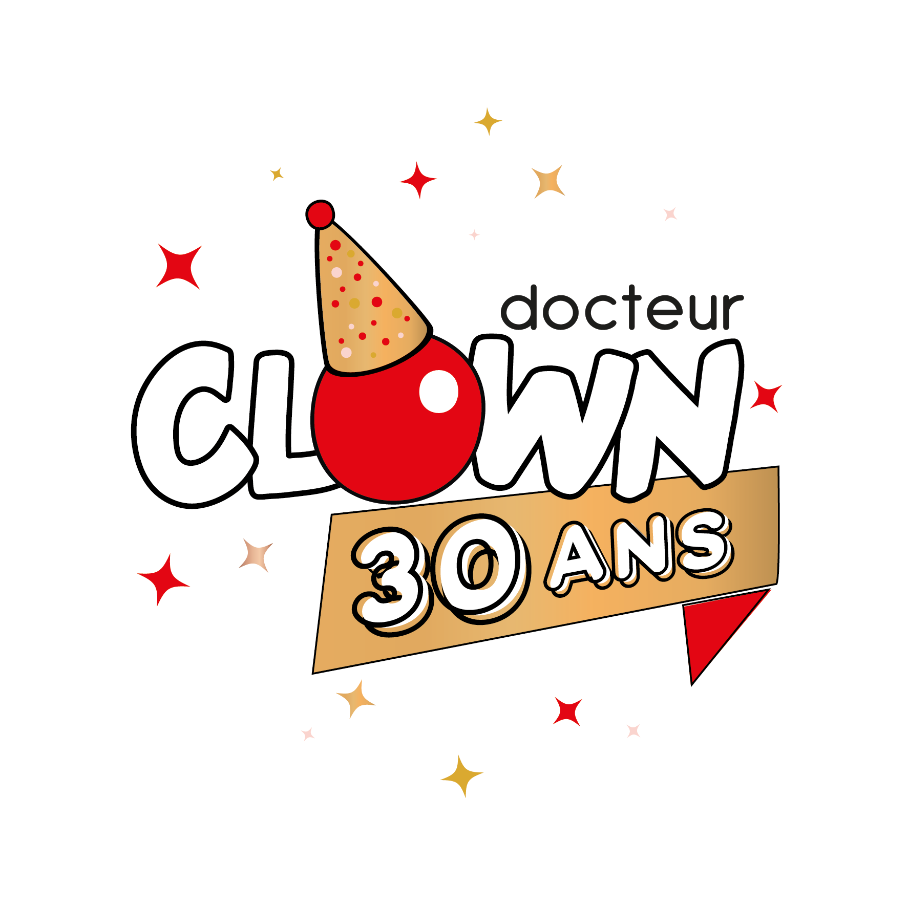logo-30-ans logo docteur clown, association qui rassemble 21 clowns hospitaliers qui apportent joie et réconfort dans les départements du Rhône, de l’Ain, de la Loire et de l’Isère.